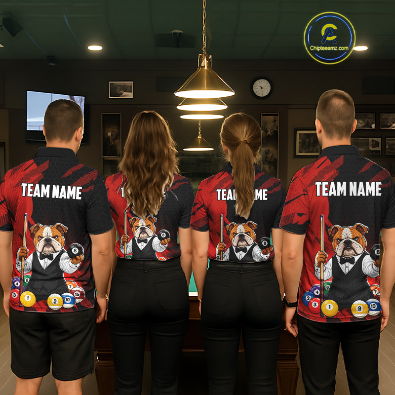 Custom Bulldog 8 Ball Pool Shirts Red Billiard Shirt for Women Billiard Team Jersey Billiard Gift NNT379