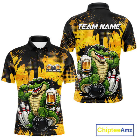 Custom Beer Alligator Bowling Jersey for Men Bowling Polo & 1/4 Zip Bowling Team Shirts HNT271