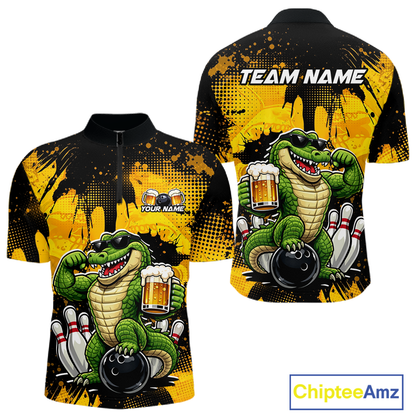 Custom Beer Alligator Bowling Jersey for Men Bowling Polo & 1/4 Zip Bowling Team Shirts HNT271