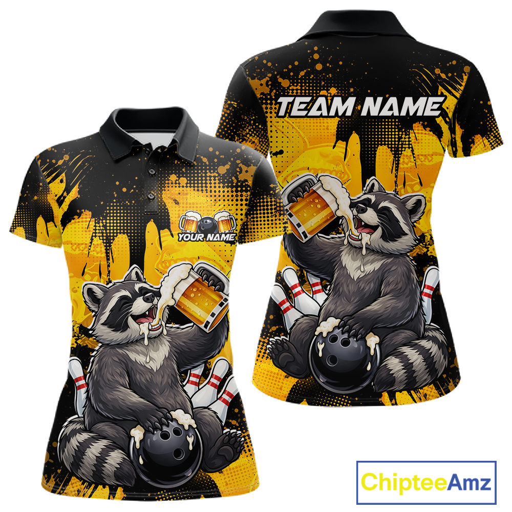 Custom Beer Raccoon Bowling Jersey for Women Bowling Polo & 1/4 Zip Bowling Team Shirts HNT270