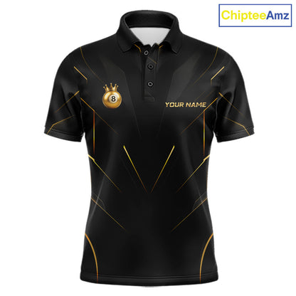 Custom Black Gold Crown 8 Ball Billiard Shirts for Men Billiard Team Jerseys Billiard League NNT272