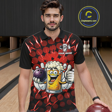 Load image into Gallery viewer, Custom Red Funny Beer Bowling Jersey for Men Bowling Team Shirts Polo &amp; 1/4 Zip HNT187