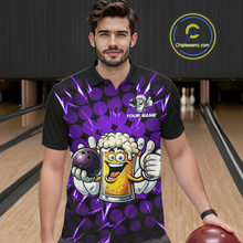Load image into Gallery viewer, Custom Purple Funny Beer Bowling Jersey for Men Bowling Team Shirts Polo &amp; 1/4 Zip HNT187