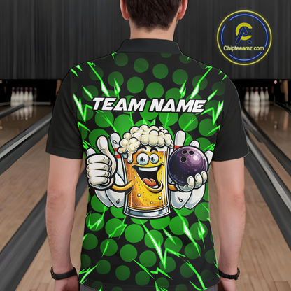 Custom Green Funny Beer Bowling Jersey for Men Bowling Team Shirts Polo & 1/4 Zip HNT187
