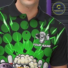 Load image into Gallery viewer, Custom Green Funny Beer Bowling Jersey for Men Bowling Team Shirts Polo &amp; 1/4 Zip HNT187