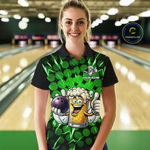 Load image into Gallery viewer, Custom Green Funny Beer Bowling Jersey for Women Bowling Team Shirts Polo &amp; 1/4 Zip HNT187