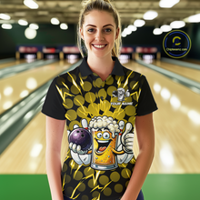 Load image into Gallery viewer, Custom Yellow Funny Beer Bowling Jersey for Women Bowling Team Shirts Polo &amp; 1/4 Zip HNT187