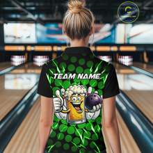 Load image into Gallery viewer, Custom Green Funny Beer Bowling Jersey for Women Bowling Team Shirts Polo &amp; 1/4 Zip HNT187