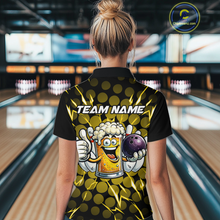 Load image into Gallery viewer, Custom Yellow Funny Beer Bowling Jersey for Women Bowling Team Shirts Polo &amp; 1/4 Zip HNT187