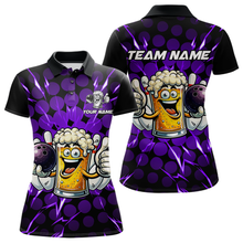 Load image into Gallery viewer, Custom Purple Funny Beer Bowling Jersey for Women Bowling Team Shirts Polo &amp; 1/4 Zip HNT187