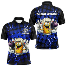 Load image into Gallery viewer, Custom Blue Funny Beer Bowling Jersey for Men Bowling Team Shirts Polo &amp; 1/4 Zip HNT187