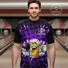 Load image into Gallery viewer, Custom Purple Funny Beer Bowling Jersey for Men Bowling Team Shirts Polo &amp; 1/4 Zip HNT187