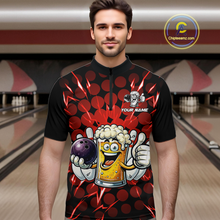 Load image into Gallery viewer, Custom Red Funny Beer Bowling Jersey for Men Bowling Team Shirts Polo &amp; 1/4 Zip HNT187