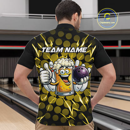 Custom Yellow Funny Beer Bowling Jersey for Men Bowling Team Shirts Polo & 1/4 Zip HNT187