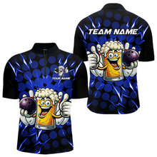 Load image into Gallery viewer, Custom Blue Funny Beer Bowling Jersey for Men Bowling Team Shirts Polo &amp; 1/4 Zip HNT187
