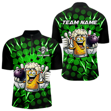 Load image into Gallery viewer, Custom Green Funny Beer Bowling Jersey for Men Bowling Team Shirts Polo &amp; 1/4 Zip HNT187