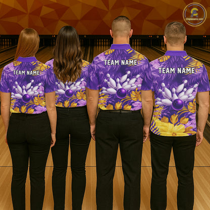 Custom Flowers Bowling Jersey for Men Polo & 1/4 Zip Bowling Team Shirts Bowling League HNT213