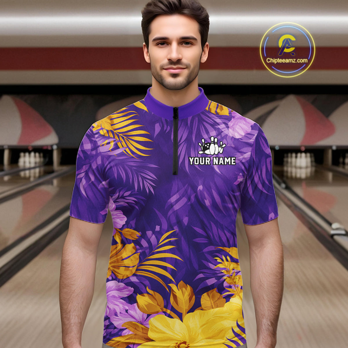 Custom Flowers Bowling Jersey for Men Polo & 1/4 Zip Bowling Team Shirts Bowling League HNT213