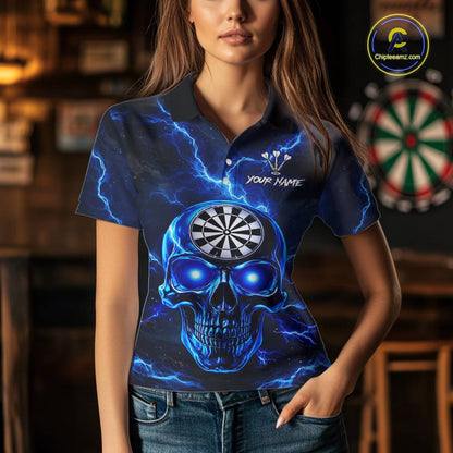 Custom Blue Lightning Thunder Skull Dart Shirts For Women Darts Team Jerseys Polo & 1/4 Zip NNT135
