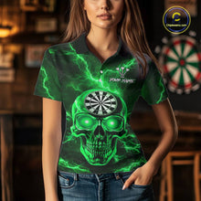 Load image into Gallery viewer, Custom Green Lightning Thunder Skull Dart Shirts For Women Darts Team Jerseys Polo &amp; 1/4 Zip NNT135