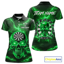 Load image into Gallery viewer, Custom Green Lightning Thunder Skull Dart Shirts For Women Darts Team Jerseys Polo &amp; 1/4 Zip NNT135
