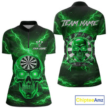 Load image into Gallery viewer, Custom Green Lightning Thunder Skull Dart Shirts For Women Darts Team Jerseys Polo &amp; 1/4 Zip NNT135