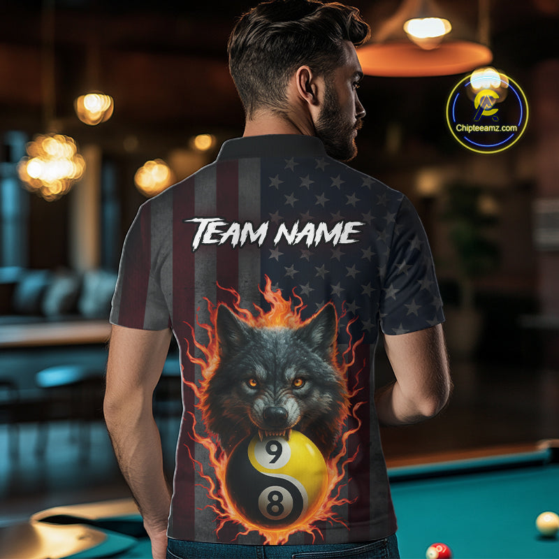 Custom US Wolf 8 9 Ball Yin Yang Billiard Shirts for Men Billiard Team Shirts Billiard League Polo & 1/4 Zip NNT92