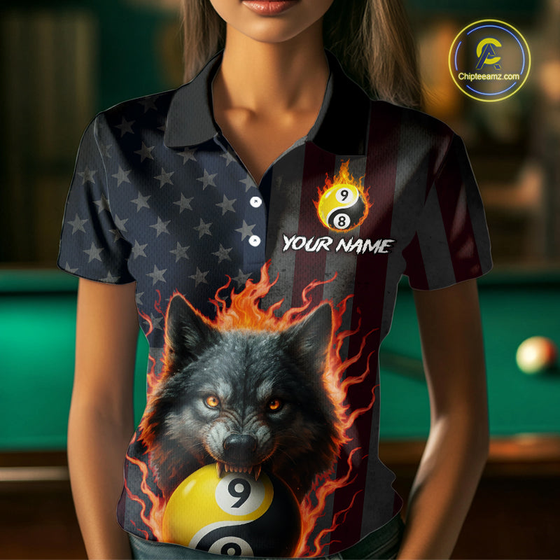 Custom US Wolf 8 9 Ball Yin Yang Billiard Shirts for Women Billiard Team Shirts Billiard League Polo & 1/4 Zip NNT92