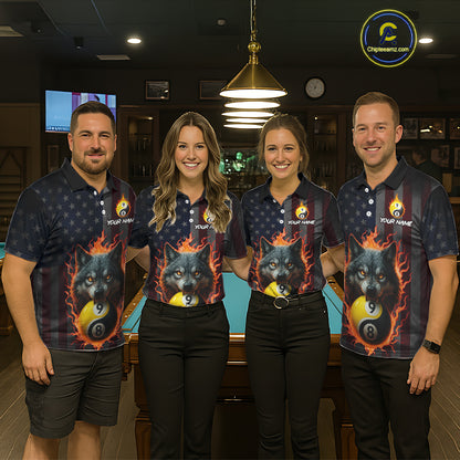 Custom US Wolf 8 9 Ball Yin Yang Billiard Shirts for Men Billiard Team Shirts Billiard League Polo & 1/4 Zip NNT92