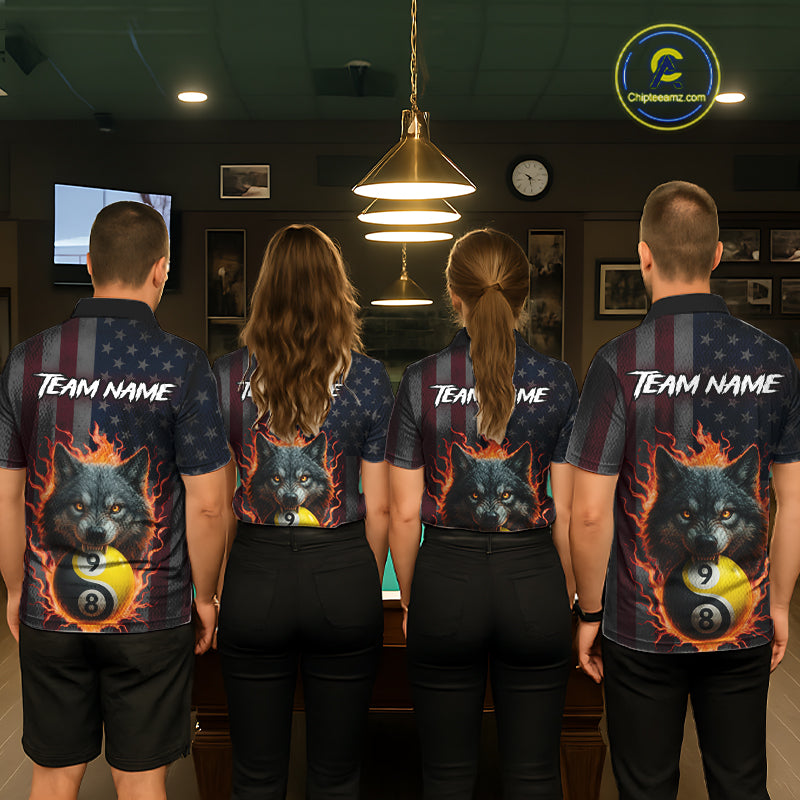 Custom US Wolf 8 9 Ball Yin Yang Billiard Shirts for Women Billiard Team Shirts Billiard League Polo & 1/4 Zip NNT92