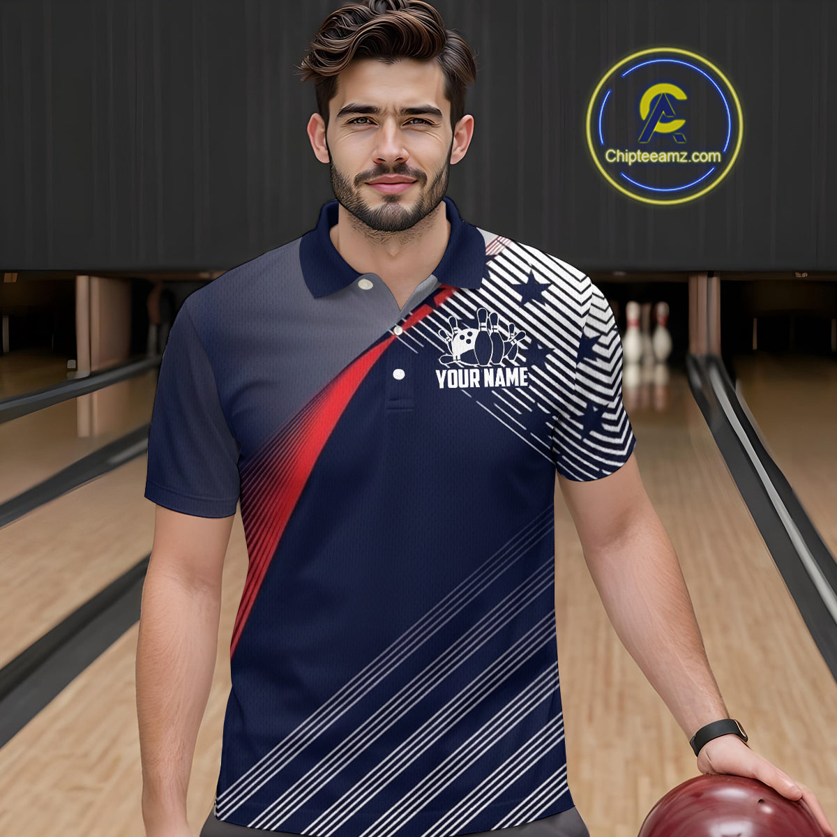 Custom US Flag Bowling Jersey for Men Bowling Team Shirts Bowling Uniform Polo & 1/4 Zip HNT165