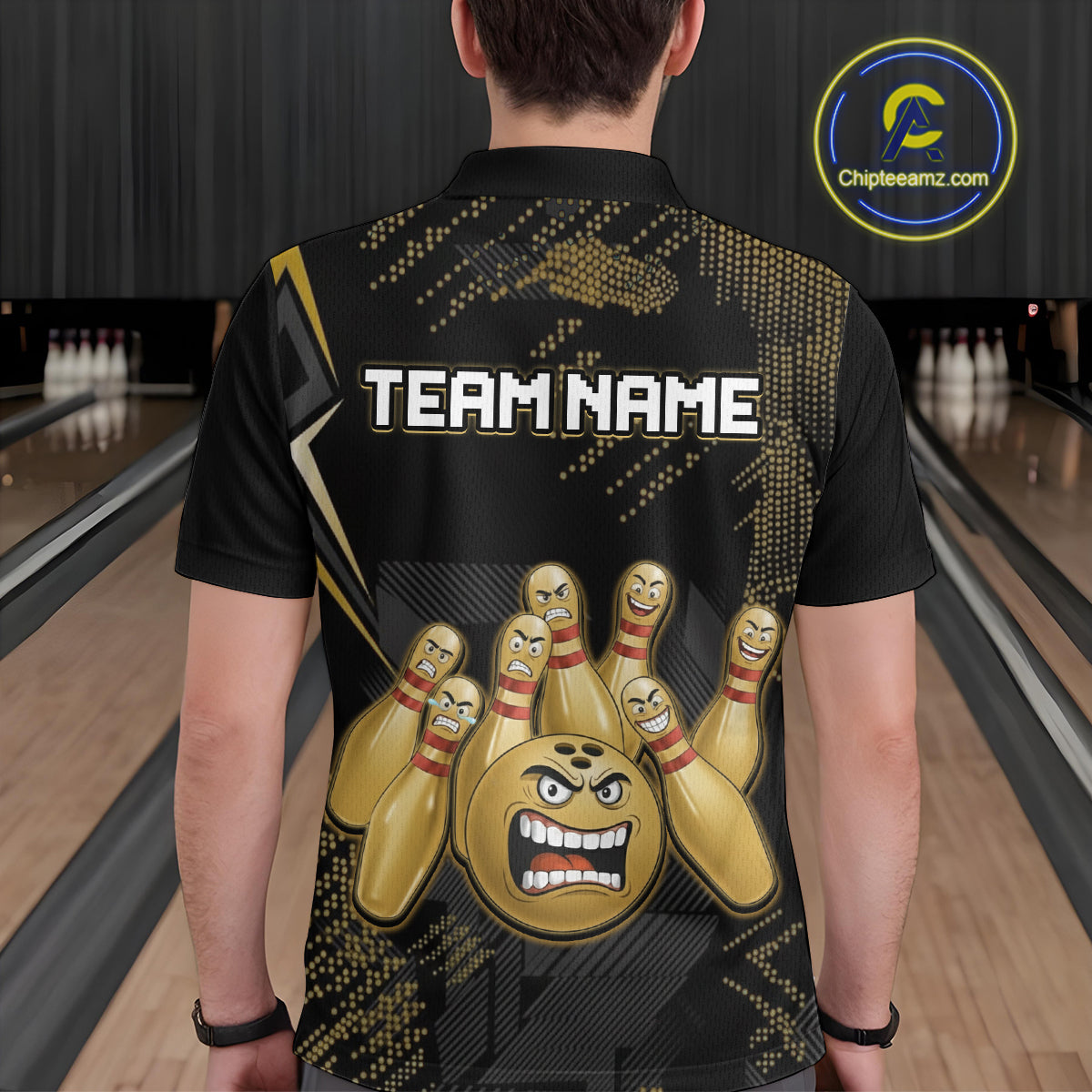 Custom Black and Gold Funny Bowling Jersey for Men Bowling Team Shirts Polo & 1/4 Zip HNT177