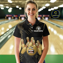 Load image into Gallery viewer, Custom Black and Gold Funny Bowling Jersey for Women Bowling Team Shirts Polo &amp; 1/4 Zip HNT177
