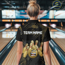 Load image into Gallery viewer, Custom Black and Gold Funny Bowling Jersey for Women Bowling Team Shirts Polo &amp; 1/4 Zip HNT177