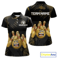 Load image into Gallery viewer, Custom Black and Gold Funny Bowling Jersey for Women Bowling Team Shirts Polo &amp; 1/4 Zip HNT177