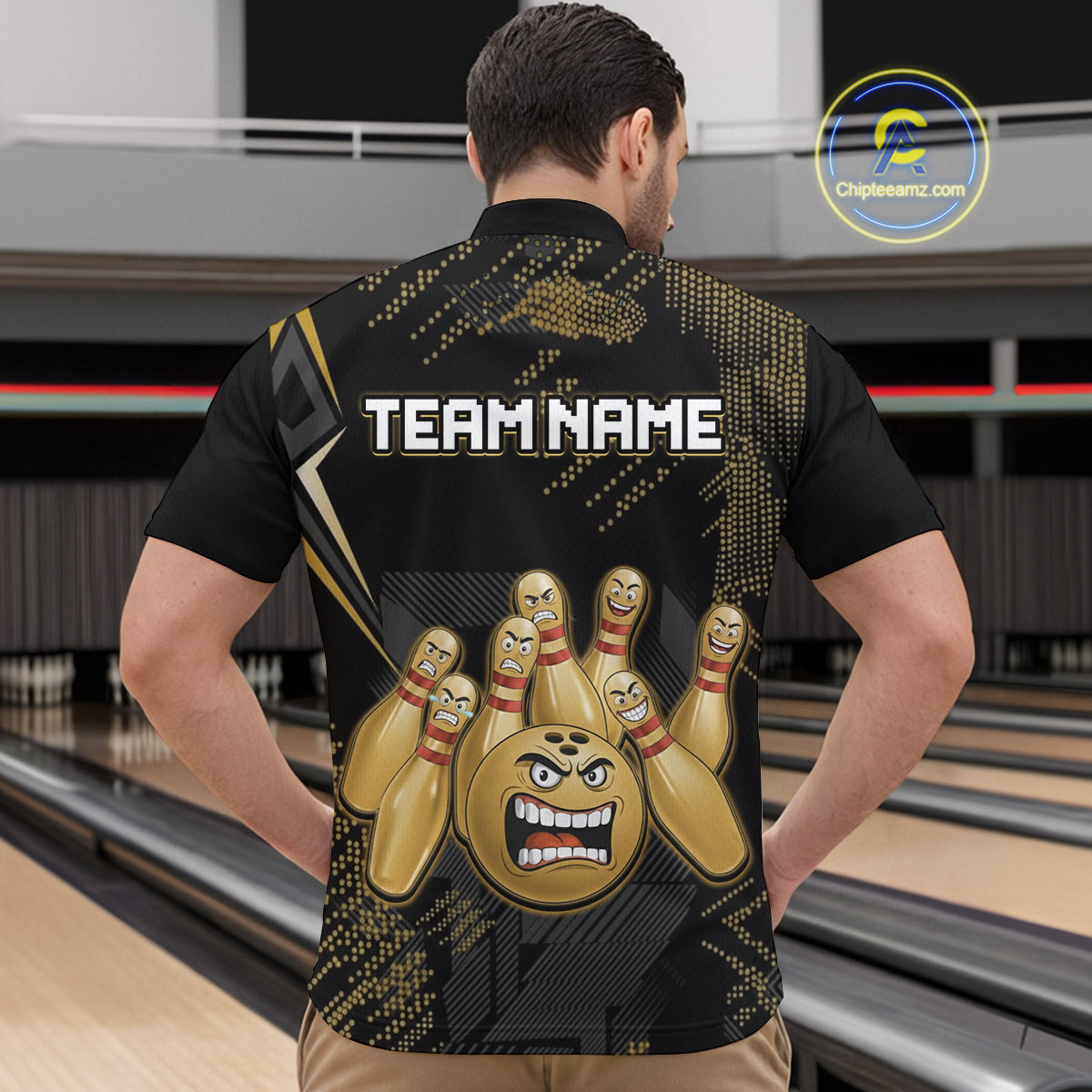Custom Black and Gold Funny Bowling Jersey for Men Bowling Team Shirts Polo & 1/4 Zip HNT177