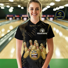 Load image into Gallery viewer, Custom Black and Gold Funny Bowling Jersey for Women Bowling Team Shirts Polo &amp; 1/4 Zip HNT177