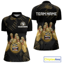 Load image into Gallery viewer, Custom Black and Gold Funny Bowling Jersey for Women Bowling Team Shirts Polo &amp; 1/4 Zip HNT177
