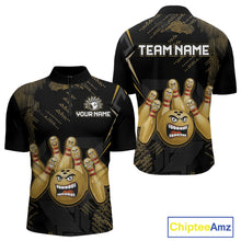Load image into Gallery viewer, Custom Black and Gold Funny Bowling Jersey for Men Bowling Team Shirts Polo &amp; 1/4 Zip HNT177
