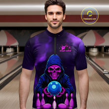 Load image into Gallery viewer, Custom Purple Grim Reaper Bowling Jersey for Men Bowling Team Shirts Polo &amp; 1/4 Zip HNT132