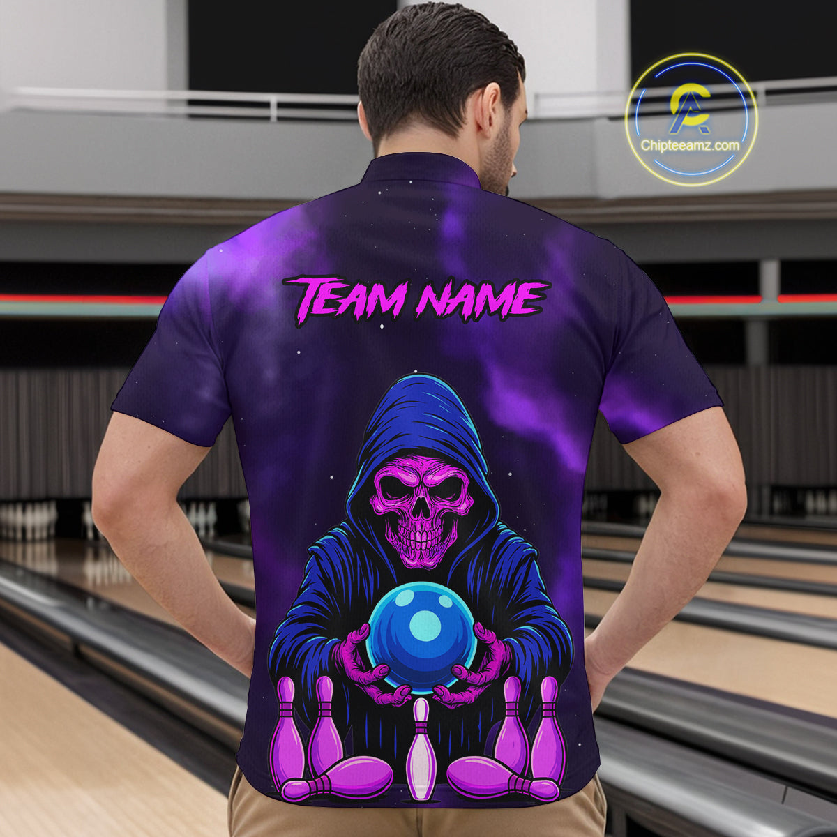 Custom Purple Grim Reaper Bowling Jersey for Men Bowling Team Shirts Polo & 1/4 Zip HNT132