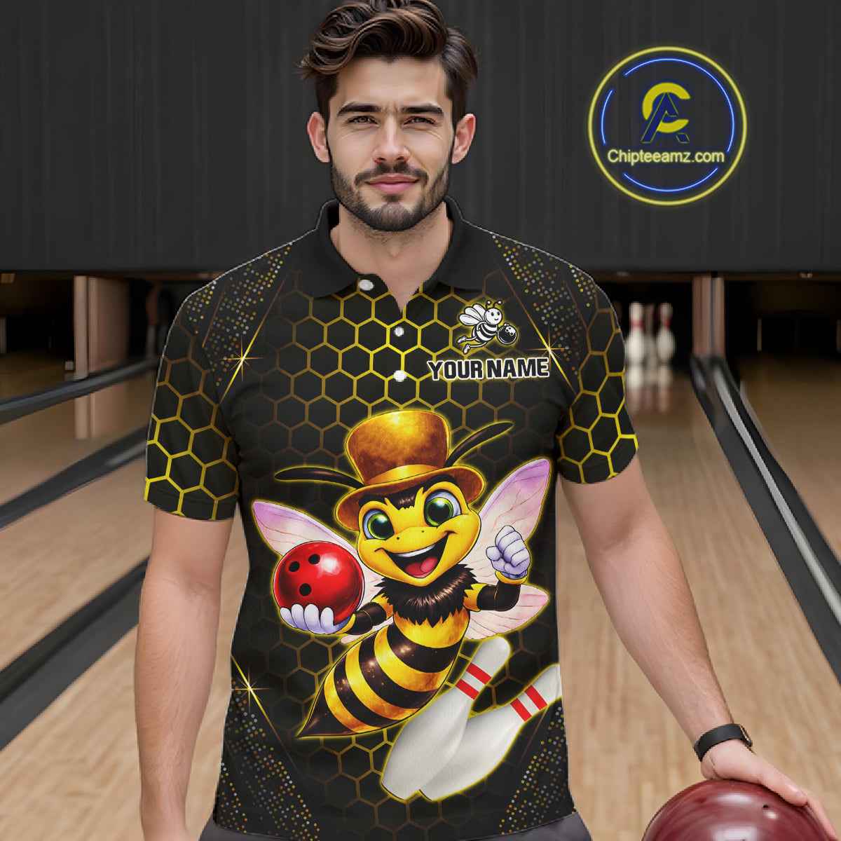 Custom Funny Bee Bowling Jersey for Men Bowling Team Shirts Bowling League Polo & 1/4 Zip HNT188
