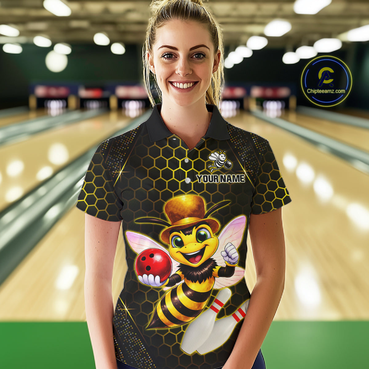 Custom Funny Bee Bowling Jersey for Women Bowling Team Shirts Bowling League Polo & 1/4 Zip HNT188
