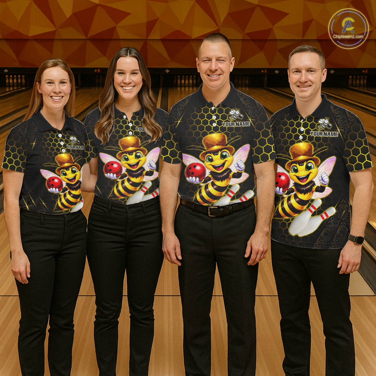 Custom Funny Bee Bowling Jersey for Women Bowling Team Shirts Bowling League Polo & 1/4 Zip HNT188