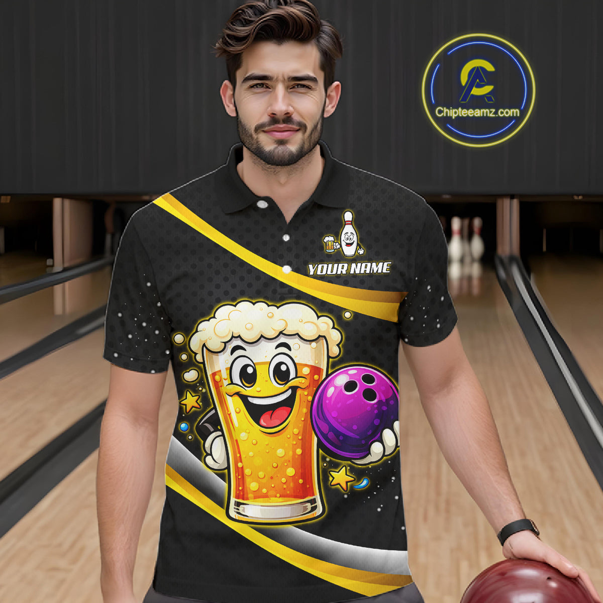 Custom Funny Beer Bowling Bowling Jersey for Men Bowling Team Shirts Polo & 1/4 Zip HNT190
