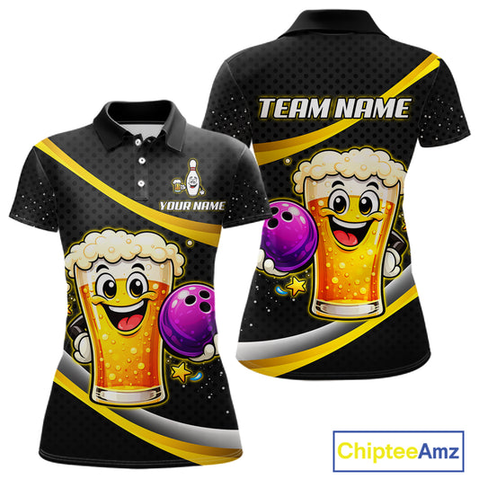 Custom Funny Beer Bowling Bowling Jersey for Women Bowling Team Shirts Polo & 1/4 Zip HNT190