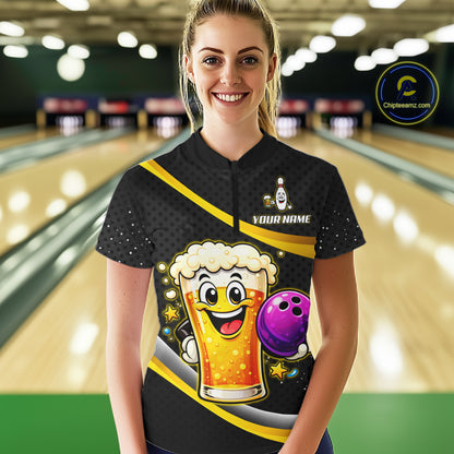 Custom Funny Beer Bowling Bowling Jersey for Women Bowling Team Shirts Polo & 1/4 Zip HNT190