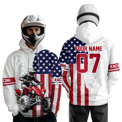 American Flag Quad Bike Hoodie For Adult Youth Kid Atv Motocross Hooded Patriotic Off-Road Quad Shirt NHN005