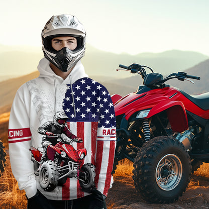 American Flag Quad Bike Hoodie For Adult Youth Kid Atv Motocross Hooded Patriotic Off-Road Quad Shirt NHN005