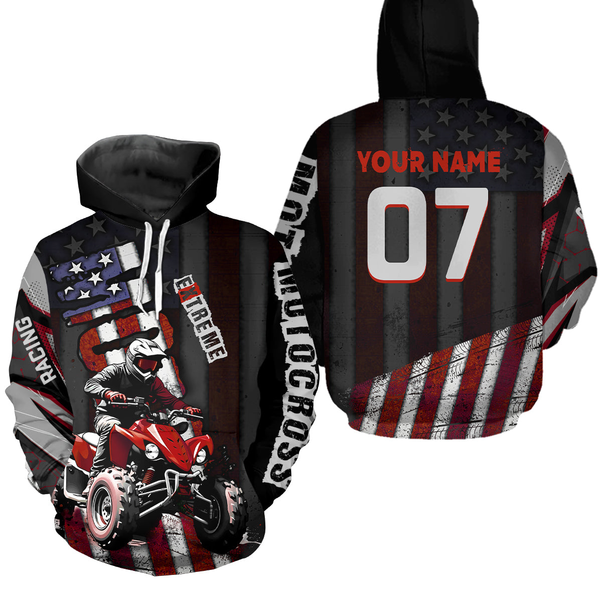 Custom Atv Motocross Hoodie Upf30+ Quad Bike Shirt Racing Adult Youth Kid American Flag Dirt Bike Hooded  NHN005